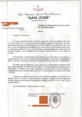 19950920_Villafranca de los Barros-Mérida_Correspondencia del Presidente de la Sociedad Cooperati...