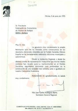 19950605_Mérida-Badajoz_Correspondencia a la directiva de la Federación de Asociaciones de Vecino...