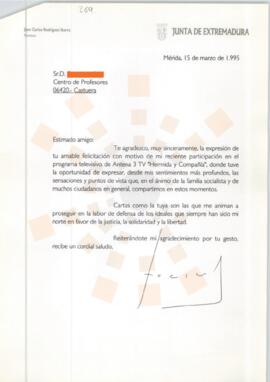 19950315_Mérida-Castuera_Correspondencia a un miembro del Centro de Profesores de Castuera.