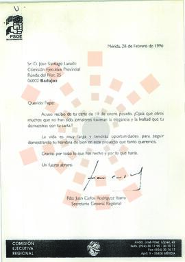 19960228_Mérida_Correspondencia a D. José Santiago Lavado