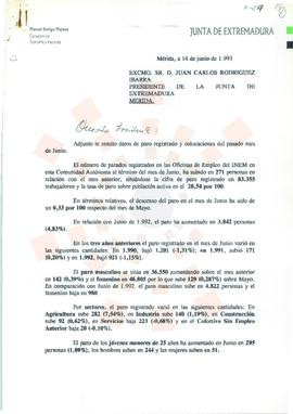 19930714_Mérida_Correspondencia del Consejero de Presidencia y Trabajo, referente al paro y coloc...