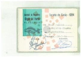 19840316_Plasencia_Tarjeta de socio: Sociedad de Pescadores "Virgen del Puerto"