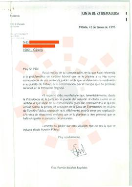 19950112_Mérida-Cáceres_Correspondencia del Jefe de la Secretaría del Presidente de la Junta de E...