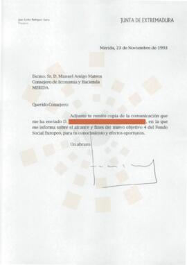 19931123_Mérida_Correspondencia al Consejero de Economía y Hacienda.