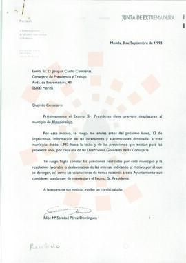 19930903_Mérida_Correspondencia interna de la Junta de Extremadura, de la Directora General de Re...