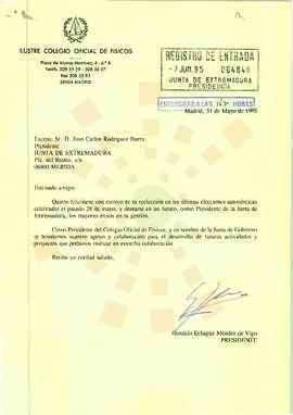 19950531_Madrid-Mérida_Correspondencia del Presidente del Ilustre Colegio Oficial de Físicos de M...