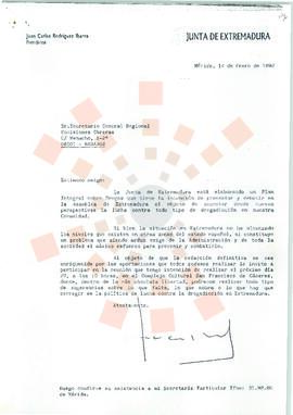 19920114_Mérida_Correspondencia del Secretario General Regional de Comisiones Obreras