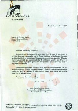 19931006_Mérida-Wiesbaden_Correspondencia al Ministro-Presidente de Hesse (Alemania).