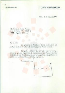 19960322_Mérida_Correspondencia a D. Armando Álvarez Álvarez