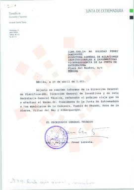 19930429_Mérida_Correspondencia interna de la Junta de Extremadura, de la Consejería de Economía ...