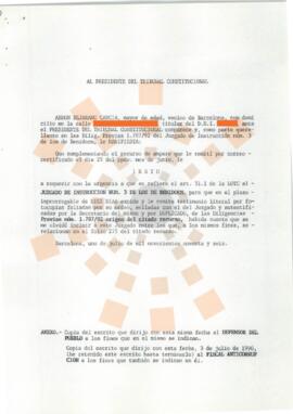 19960701_Barcelona_Correspondencia de D. Abdon Bejarano García al Presidente del Tribunal Constit...