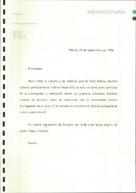 Carta de SÁNCHEZ AMOR, Ignacio, para RODRÍGUEZ IBARRA, Juan Carlos, sobre el adjunto de documenta...