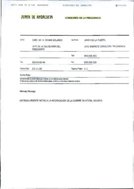 Fax de DE LA PUERTA, Javier para BOLAÑOS EXPÓSITO, Román cuyo asunto trata sobre el adjunto urgen...