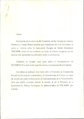 Nota de SÁNCHEZ AMOR, Ignacio para RODRÍGUEZ IBARRA, Juan Carlos, con motivo de las entrevistas c...