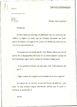 Carta de SÁNCHEZ AMOR, Ignacio para RODRÍGUEZ IBARRA, Juan Carlos cuyo asunto trata de la reunión...
