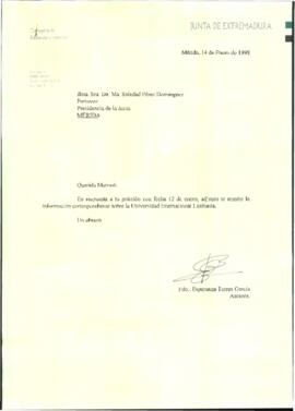Carta de TORRES GARCÍA, Esperanza para PÉREZ DOMÍNGUEZ, María Soledad cuyo asunto trata del adjun...