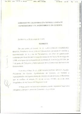 Acta del convenio de colaboración entre la JUNTA DE EXTREMADURA y el AYUNTAMIENTO DE CÁCERES sobr...