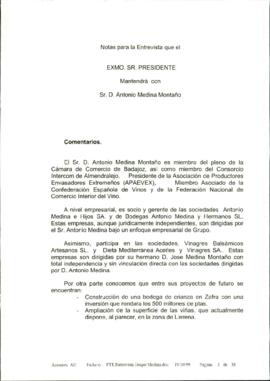 Notas para RODRÍGUEZ IBARRA, Juan Carlos, con motivo de la entrevista con MEDINA MONTAÑO, Antonio.