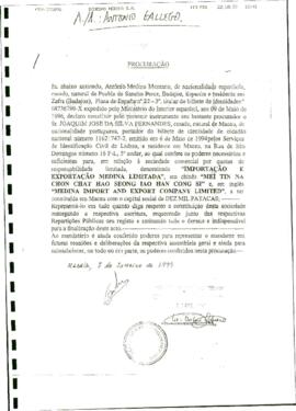 Certificado de poder notarial para la constitución de la Sociedad Comercial Importação e Exportaç...