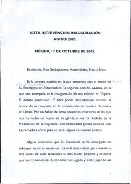 Notas de RODRÍGUEZ IBARRA, Juan Carlos con motivo de la inauguración de la VI Edición Ágora o deb...