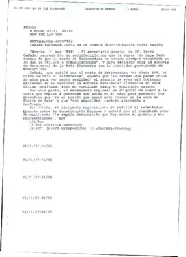 Copia de artículo de prensa, sin firmar, enviada por fax a BOLAÑOS EXPÓSITO, Román del medio Agen...