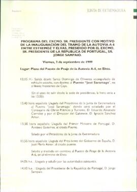Programa cronológico de RODRÍGUEZ IBARRA, Juan Carlos, con motivo de la inauguración del tramo de...