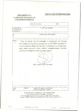 Fax de GARCÍA BERMÚDEZ, Aurelio, para ALARCÓN, Caty, cuyo asunto trata de la realización de un an...