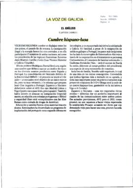 Artículo de prensa realizado por CARRO, Javier con titular "Cumbre hispano-lusa".