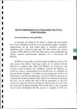Notas de SÁNCHEZ AMOR, Ignacio para RODRÍGUEZ IBARRA, Juan Carlos sobre la actualidad política po...