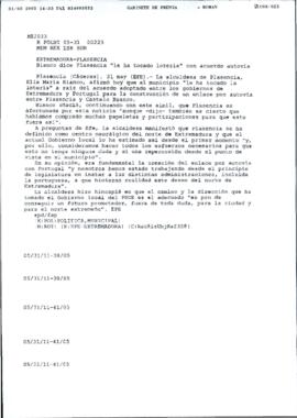 Copia de artículo de prensa, sin firmar, enviada por fax a BOLAÑOS EXPÓSITO, Román del medio Agen...