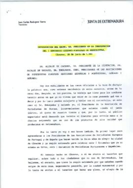 Discurso de RODRÍGUEZ IBARRA, Juan Carlos, en el I Seminario Hispano Portugués de Periodistas.