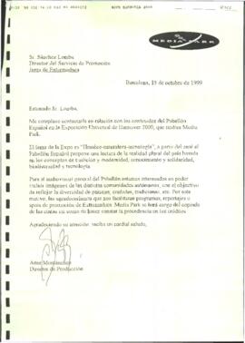 Carta de MONTÁNCHEZ, Aitor, para SÁNCHEZ LOMBA, Francisco, con motivo del Pabellón Español en la ...
