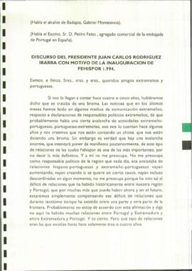 Discurso de RODRÍGUEZ IBARRA, Juan Carlos, con motivo de la inauguración de la Feria Hispanoportu...
