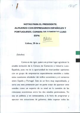 Notas de SÁNCHEZ AMOR, Ignacio para RODRÍGUEZ IBARRA, Juan Carlos, con motivo del Almuerzo con Em...