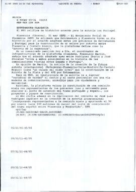 Copia de artículo de prensa, sin firmar, enviada por fax a BOLAÑOS EXPÓSITO, Román del medio Agen...