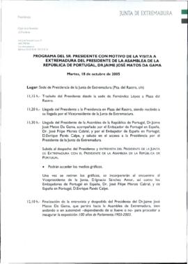 Programa cronológico de RODRÍGUEZ IBARRA, Juan Carlos, con motivo de la visita a Extremadura de M...
