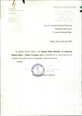 Carta de PACHECO GUTIÉRREZ, Antonio, para HERNÁNDEZ ROJAS, Jesús, cuyo asunto trata del adjunto d...