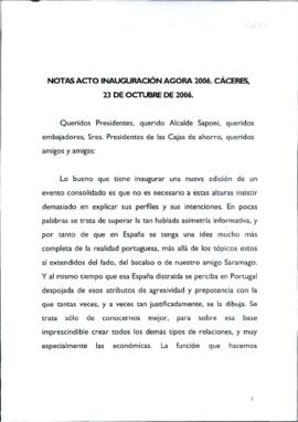 Notas de RODRÍGUEZ IBARRA, Juan Carlos con motivo de la inauguración de la VII Edición Ágora o de...