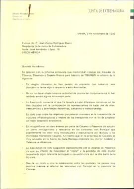 Carta de ALVARADO CORRALES, Eduardo, para RODRÍGUEZ IBARRA, Juan Carlos, cuyo asunto trata de la ...