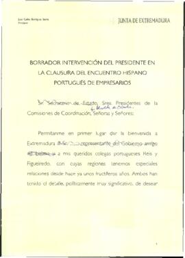 Discurso de RODRÍGUEZ IBARRA, Juan Carlos, con motivo de la clausura del I Encuentro Hispano-Port...