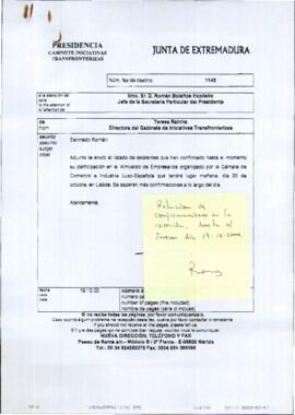 Fax de RAINHA, Teresa para BOLAÑOS EXPÓSITO, Román, cuyo asunto trata sobre el listado de asisten...