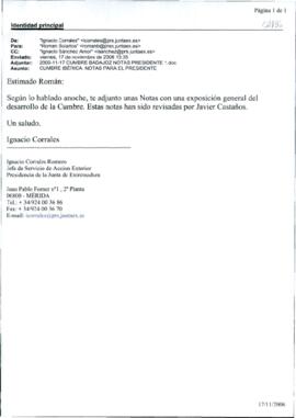 Correo electrónico de CORRALES ROMERO, Ignacio para BOLAÑOS EXPÓSITO, Román, con copia a SÁNCHEZ ...