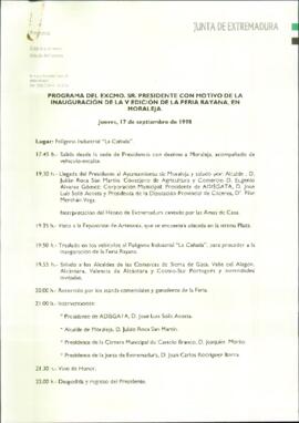 Programa cronológico de RODRÍGUEZ IBARRA, Juan Carlos, con motivo de la inauguración de la V Edic...