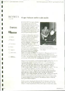 Artículo de prensa, sin firmar, con titular "O que Salazar soube e não soube".