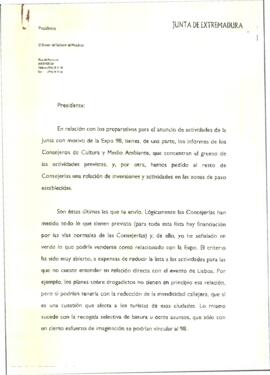 Notas de SÁNCHEZ AMOR, Ignacio, para RODRÍGUEZ IBARRA, Juan Carlos, sobre la entrevista realizada...