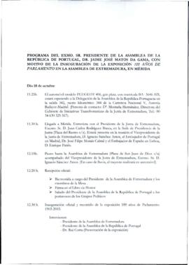 Programa cronológico de RODRÍGUEZ IBARRA, Juan Carlos, con motivo de la inauguración de la exposi...