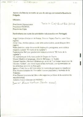 Programa onomástico de RODRÍGUEZ IBARRA, Juan Carlos, con motivo del acto de entrega del sumario ...