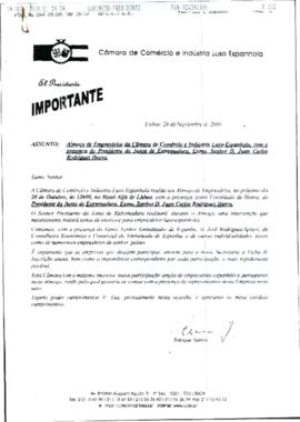 Carta de SANTOS, Enrique, para RODRÍGUEZ IBARRA, Juan Carlos, con motivo del almuerzo de empresar...