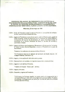 Programa cronológico de RODRÍGUEZ IBARRA, Juan Carlos, con motivo de la inauguración de la Autoví...