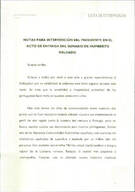 Notas de RODRÍGUEZ IBARRA, Juan Carlos, para su intervención en el acto de entrega del Sumario de...